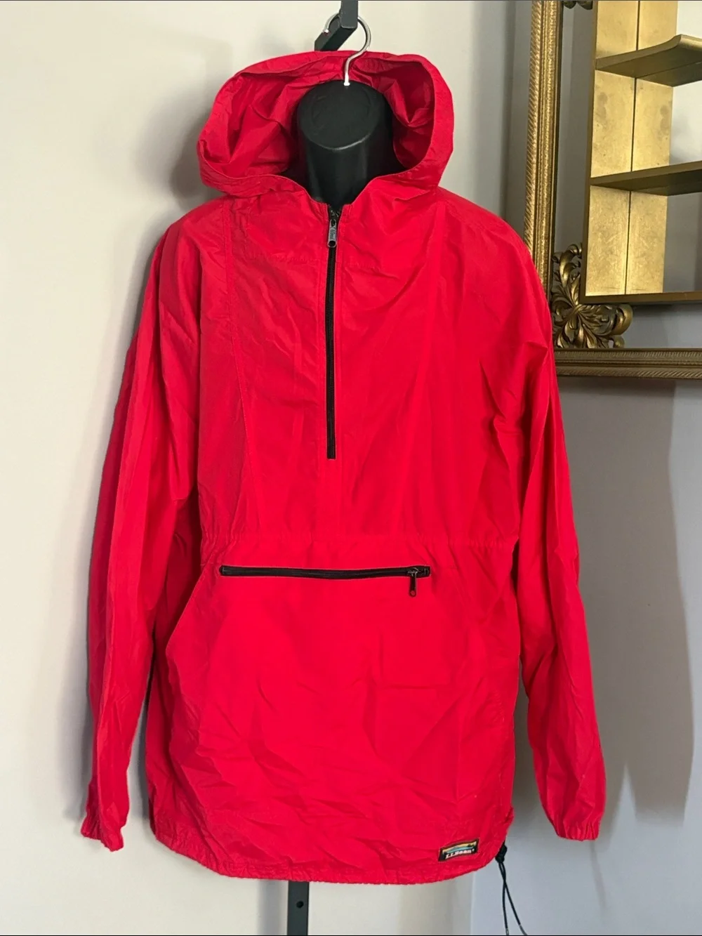LL Bean VINTAGE XL Red Hooded Anorak Windbreaker Pullover Jacket